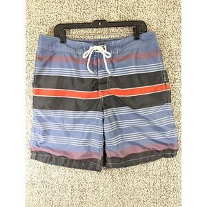 Gap Swim Trunks Men's Large Blue Red and‎ Black Striped Drawstring Netted